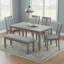 Ensemble de table de salle à manger 6 pièces en bois avec 6 chaises rembourrées et banc, gris
