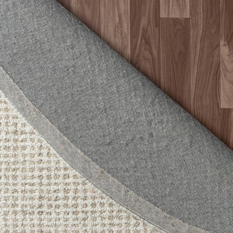 Abstract Contemporary Grid Handmade Wool Blend Area Rug, Round 8', Beige/Ivory