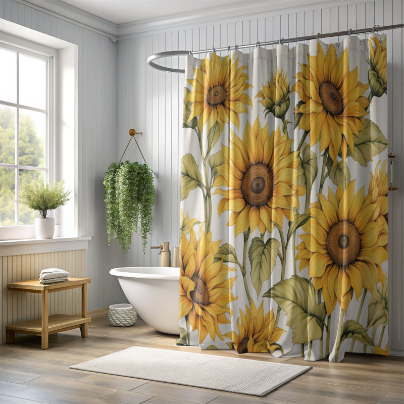 Rideau de douche 1 pièce Bright Sunflowers, H 74 po x l 71 po