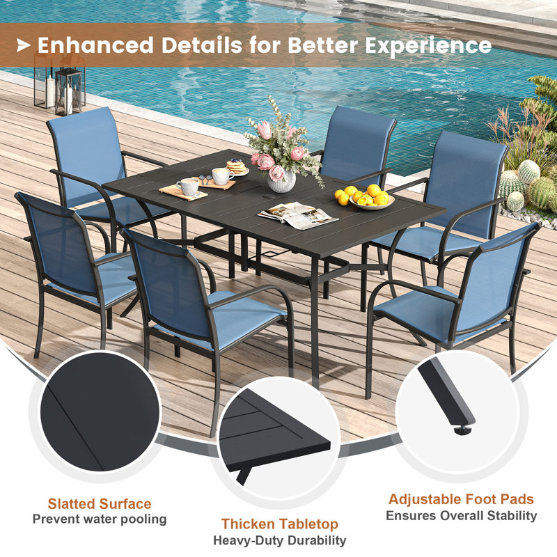 6 - Person Patio Dining Set with Rectangular Table, Blue
