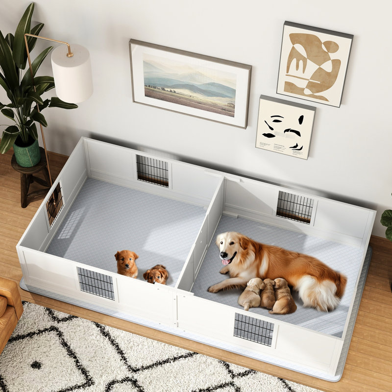 Boîte de mise bas pour chien - Grands panneaux amovibles, stables, l 96,1 po x l 47,2 po, H 18,9 po, grand contenant respirant, 96,1 l, 47,2 l x l 18,9 h