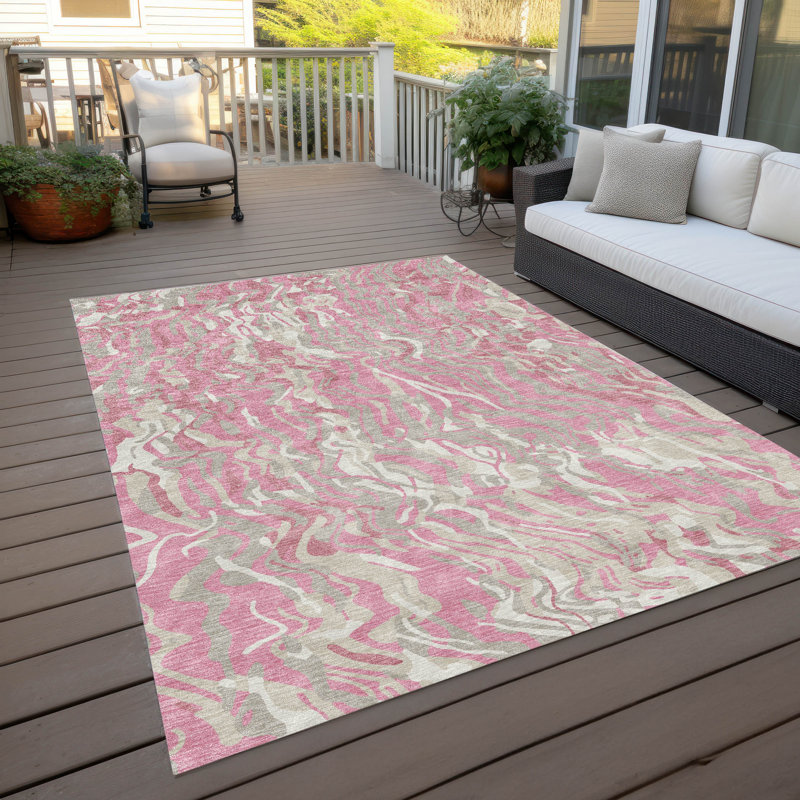Saphara Pink Washable Indoor-Outdoor Rug - , 2'6" x 3'10"