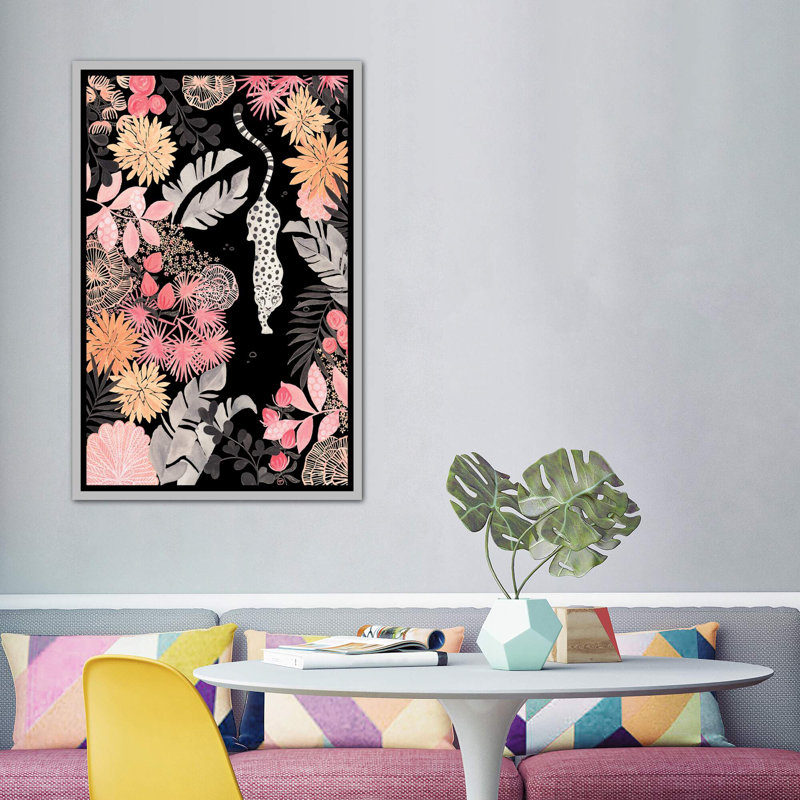 Art de pédoncule leopard, Toile avec cadre argenté, H 60 po x l 40po x P 1,5 po
