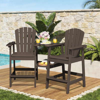 Wolak HDPE Outdoor Adirondack Chair Set With Detachable Tray