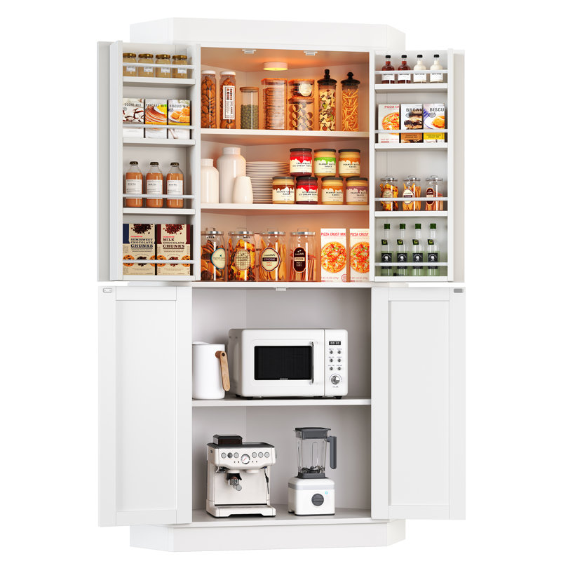 71" White Corner Pantry | Farmhouse Style, 4-Door Kitchen Storage, White