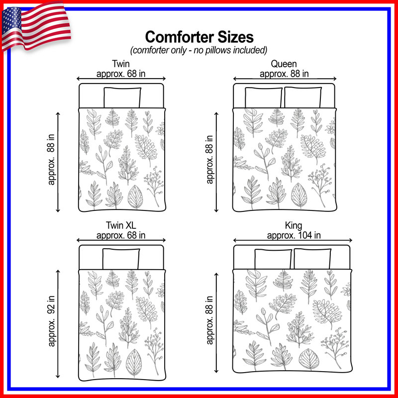Line Drawing Foliage Comforter, Queen