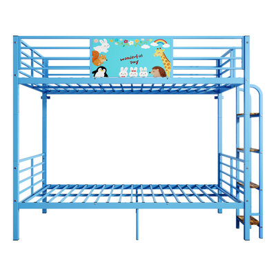 Twin Over Twin Metal Bunk Bed,Floor Bunk Bed Frame with Ladder,Heavy Duty Metal Slats Support No Box Spring Needed Small Space Saving Furniture for Bedroom Dorm,,BLUE