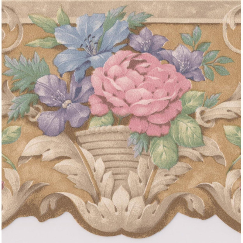 Bordure de papier peint floral et botanique Korman Flowers in Pots Victorian Design, Beige