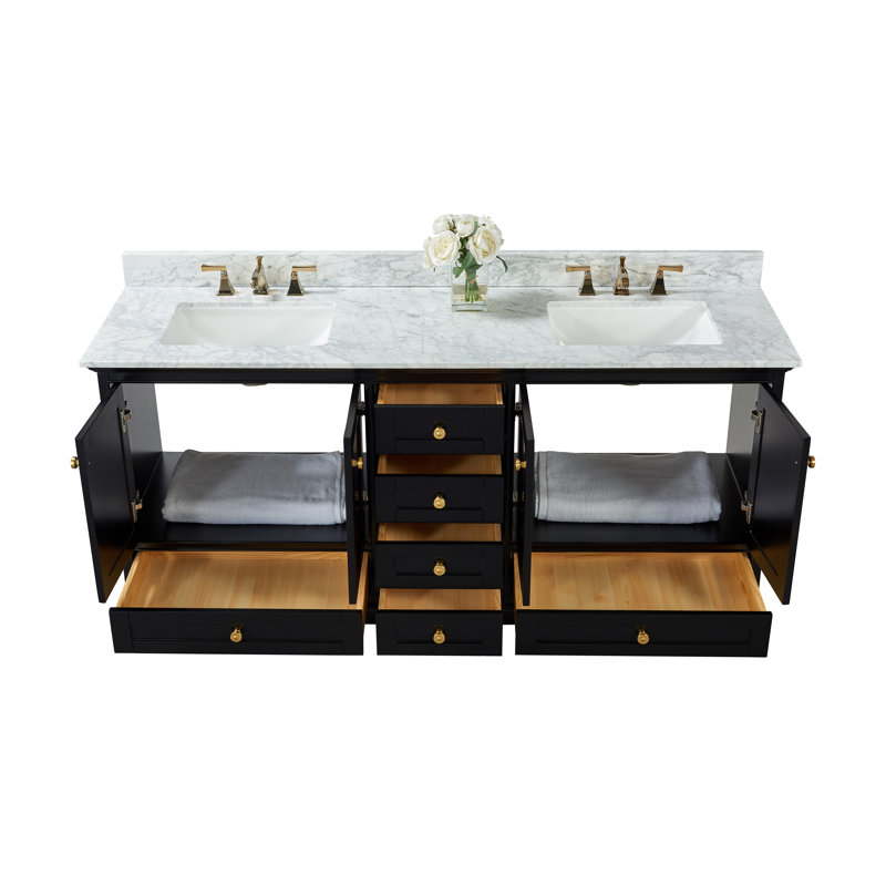Audrey 72'' W Double Vanity, Black Onyx | Brushed Gold