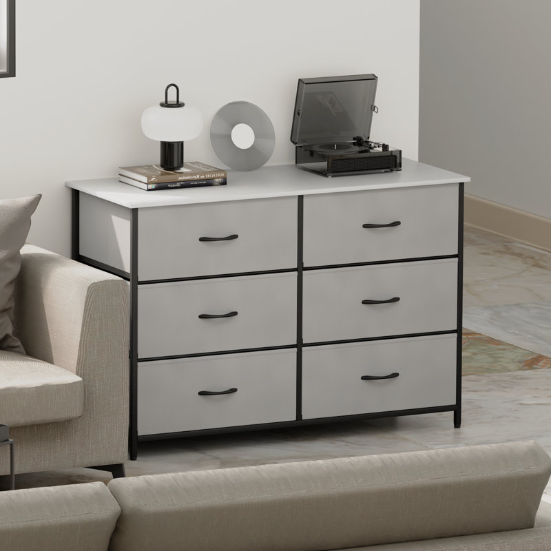 Commode en tissu Bannu avec 6 tiroirs profonds pour la chambre à coucher et le salon, Gris