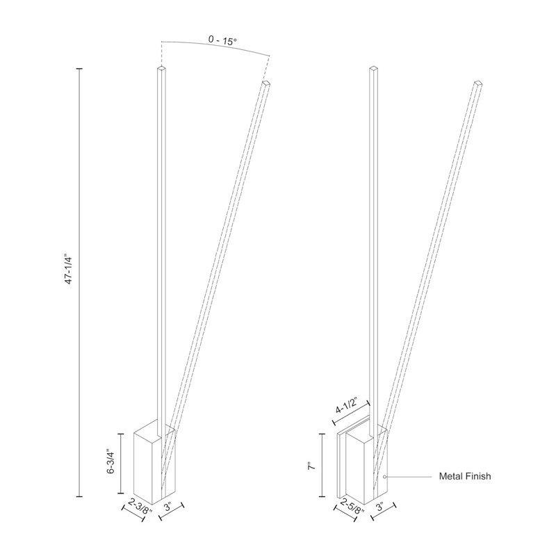 Lever 1 - Light LED Armed Sconce, 47.25" H x 4.5" W x 2.625" D, Black