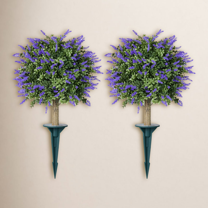 Boule artificielle topiaire en forme de lavande Adcock avec piquet - plante de buis artificielle résistante aux rayons UV pour porche extérieur et décoration de jardin - grand diamètre de 16 po
