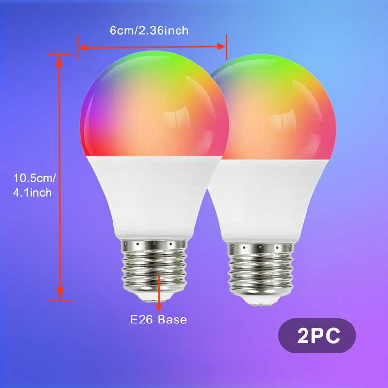 Ampoule à DEL intelligente E26 multicolore A19 de 60 watts, compatible avec Alexa / Hé Google Tunable blanc (paquet de 2), 2