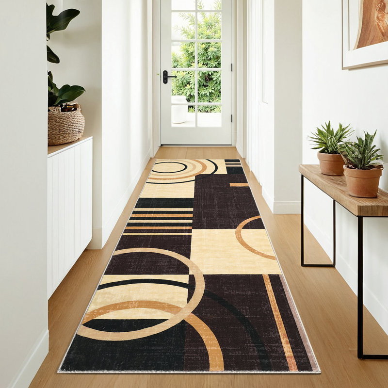 Washable Area Rug Modern Geometric Accent Rug, Non-Slip Contemporary Floor Mats, Stain-Resistant Soft Low Pile Indoor Carpet for Bedroom, Nursery, Living Room
