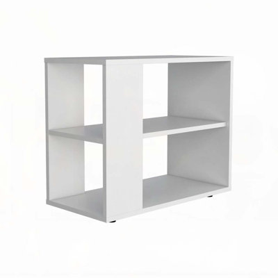 White Side Table in Melamine with Open Storage
