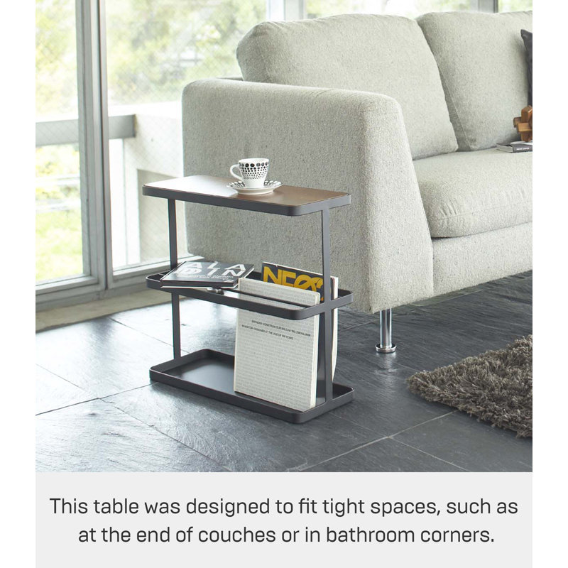 SlimFit Dark Brown Wood and Black Metal Narrow Side Table with Storage