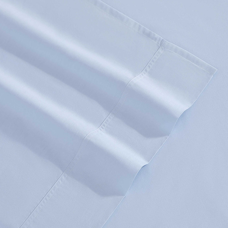 Tommy Hilfiger Solid Cotton Percale Sheet Set, Blue, Twin Extra Long Sheet Set with 1 Pillowcase