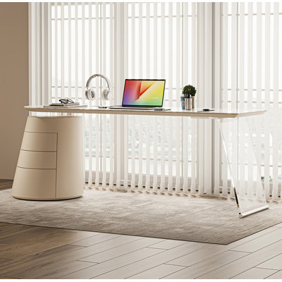 Bureau en pierre frittée crème et acrylique