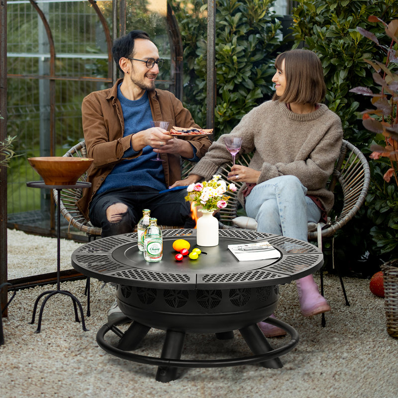 Foyer au bois avec barbecue et couvercle, H 25 po x l 36 po x P 36 po