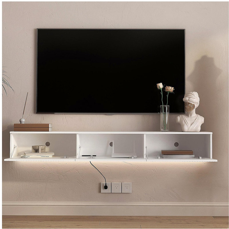 Meuble télé flottant fixé au mur avec 16 DEL de couleur, meuble télé moderne de 65 po, meuble télé flottant pour téléviseur 55 60 65 po