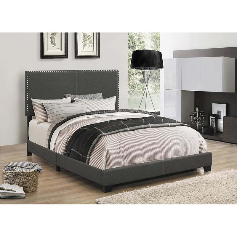 Lit avec garniture cloutée, Gris anthracite, Lit double