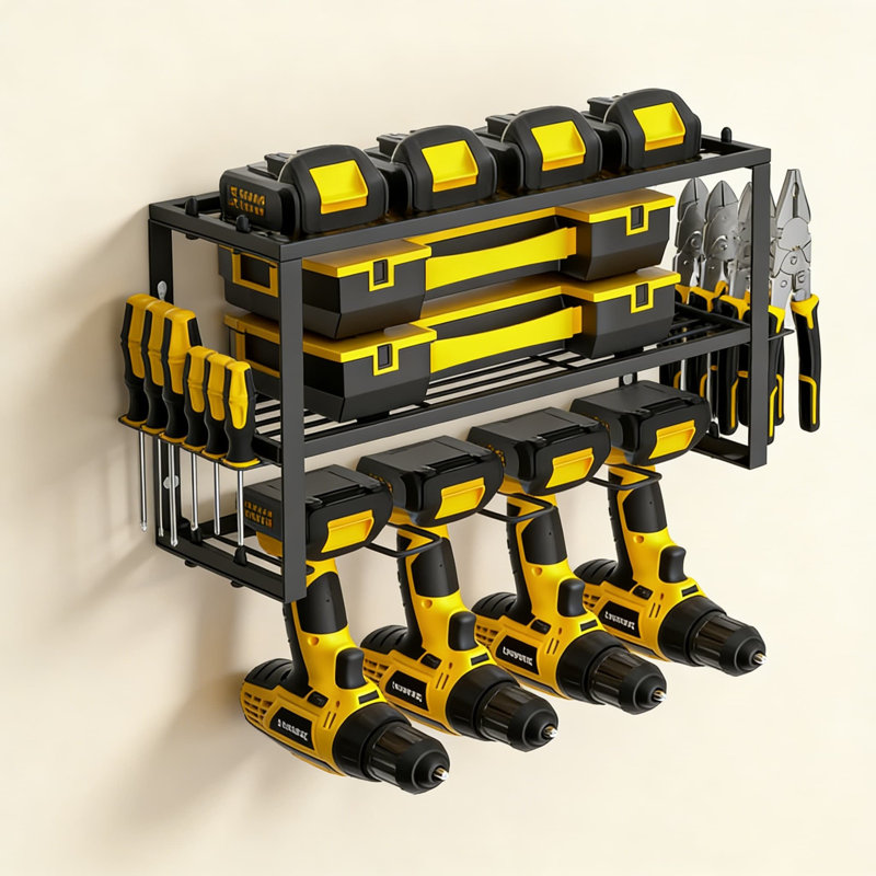 Organisateur d'outils mural - Porte-outils robuste avec porte-perceuses et accessoires pour atelier / garage, Jaune