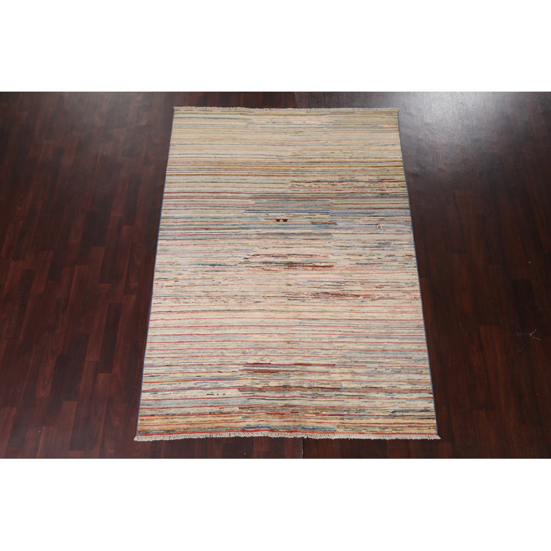 Tapis oriental rayé Gabbeh Kashkoli noué à la main 5 x 8