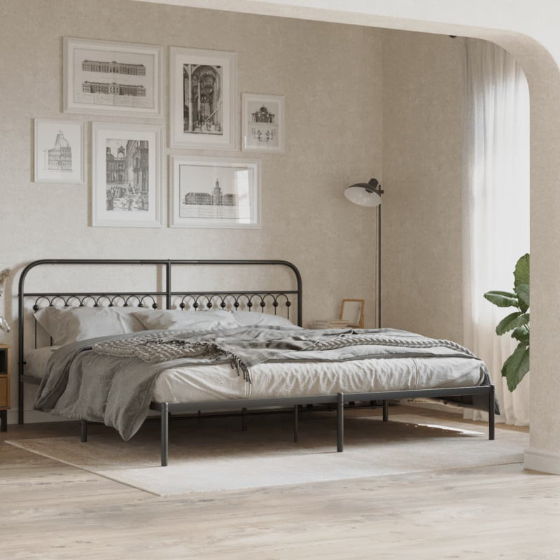 August Grove® Metal Bed Frame With Headboard, Black, King