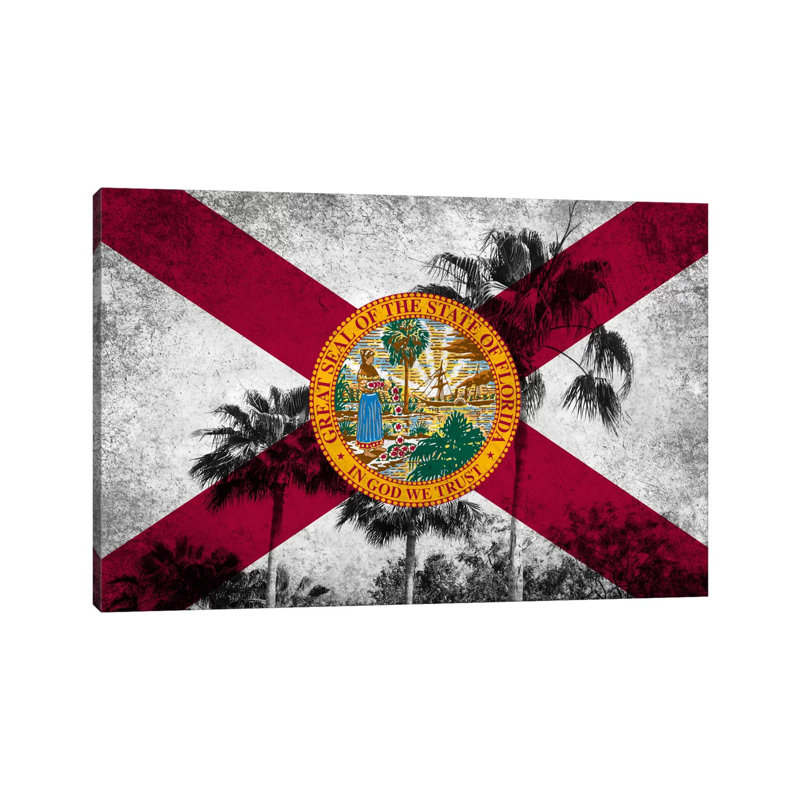 Forida FlagGrudge Palm Trees - Wrapped Canvas Print, 30.48 cm H x 45.72 cm W