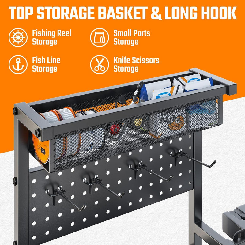 Support de canne à pêche pour garage, support avec tablette à 3 niveaux, noir