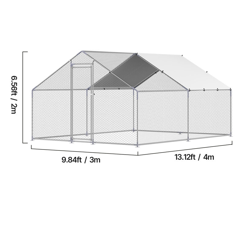 Poulailler en métal avec couvercle, H 78,72 po x l 157,44 po x P 118,08 po