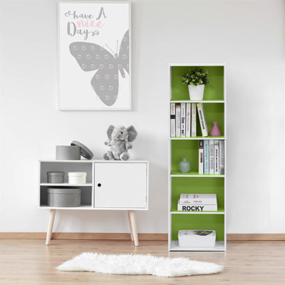 5-Tier Reversible Color Open Shelf Bookcase, White/Pink