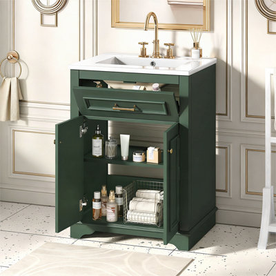 Compact Bathroom Vanity with Ceramic Sink and Spacious Storage,  for Small Spaces and Modern Decor.