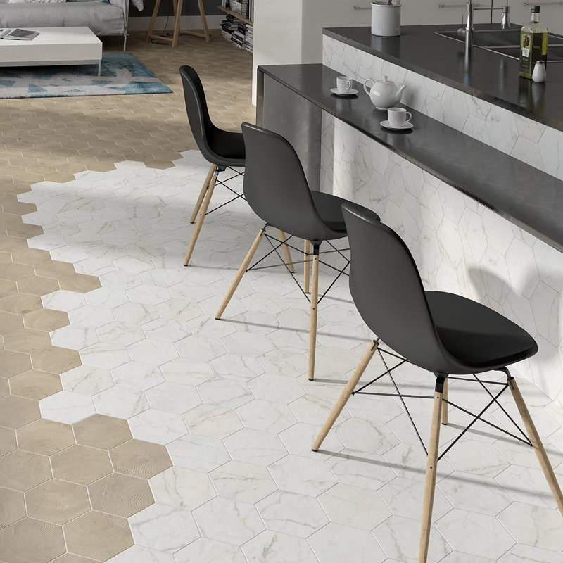 Classico Carrara 7" x 8" Porcelain Marble Look Wall & Floor Tile