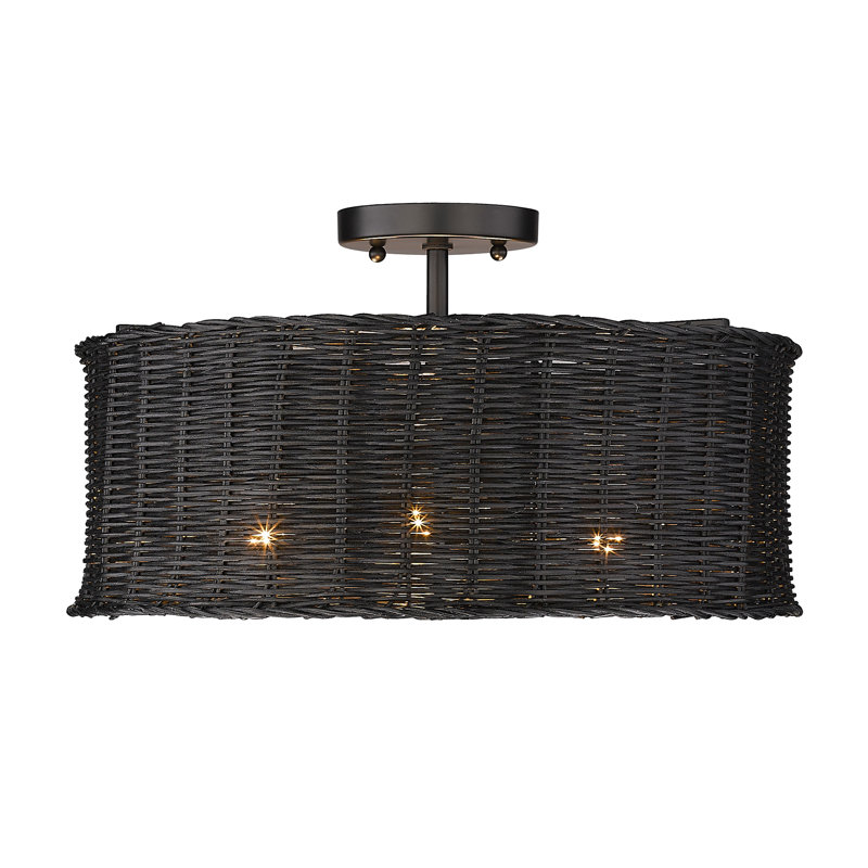 Cuthmore Wicker Semi Flush Mount, Matte Black, Black Wicker