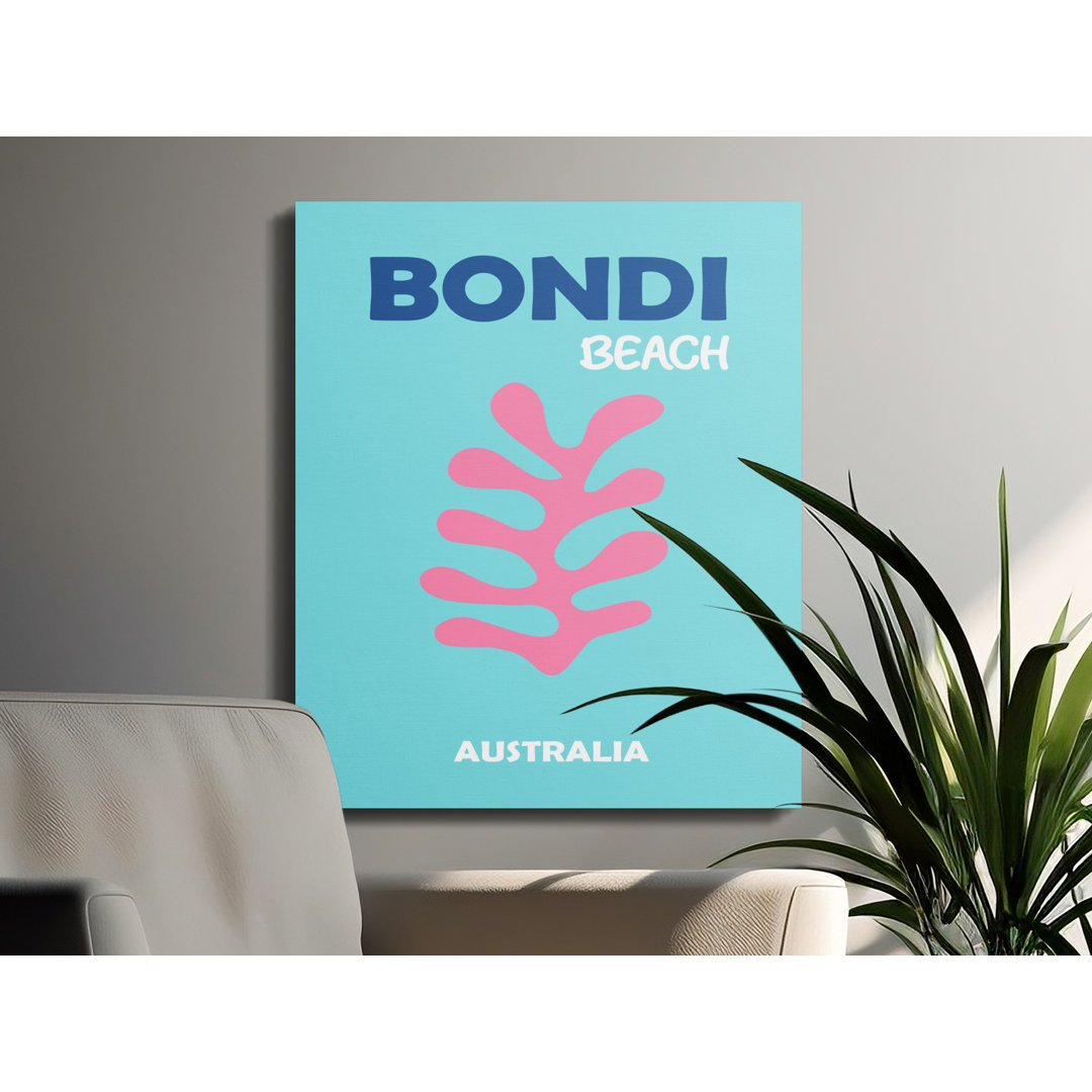 Bondi Beach Australia Canvas Art, Gallery Wrapped Matte Print, Ready to Hang, Modern Decor, Coastal Wall Art, Pink Coral, Blue Background