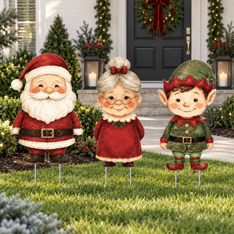 Ensemble de piquets de père Noël, Père Noël et Elf - intérieur et extérieur