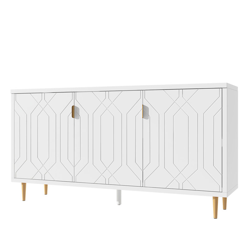 Console de 65 po, meuble de rangement avec 3 portes et tablettes réglables, meuble télé moderne Lakerick, Blanc