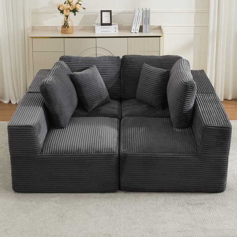 Brigitte Corduroy Upholstered Sectional 4-Piece Modular Sofa Set, Slate Gray