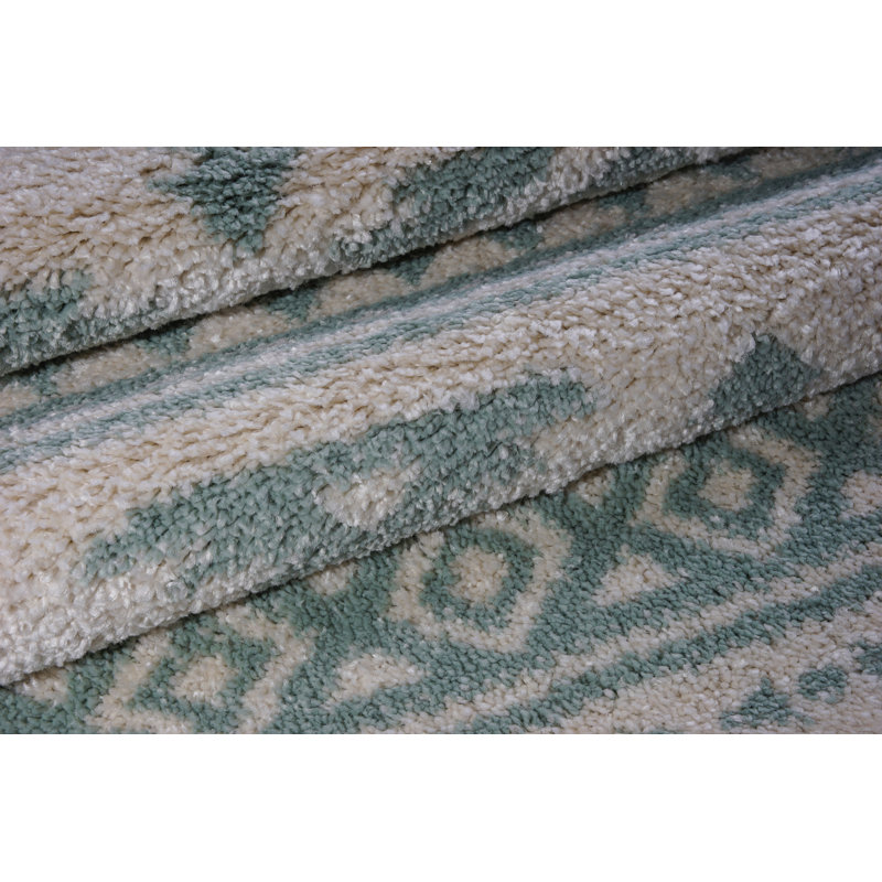 Tapis ivoire / turquoise à motif abstrait Lindgren, Rectangle 6 pi 5 po x 9 pi 5 po