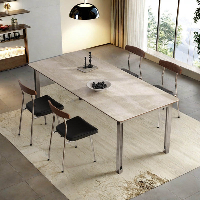 Table et chaises de salle à manger avec pierres de grotte, H 29,52 po x L 55,11 po x l 31,49 po