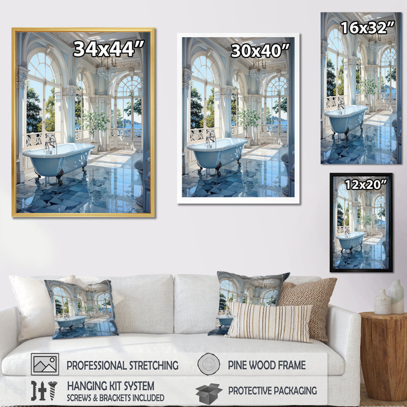 Bathroom Tranquil Reflections II - Impressions encadrées pour salle de bain, Cadre flottant doré, H 20 po x l 12 po x P 1 po