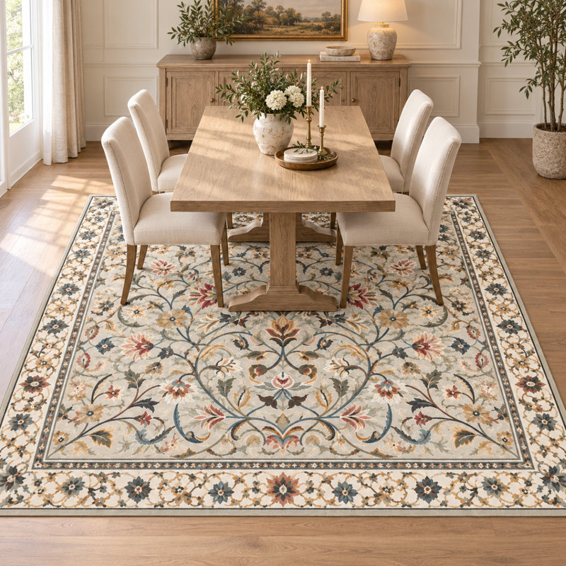 Tapis oriental rétro à motif floral, 3'3" × 5'3"
