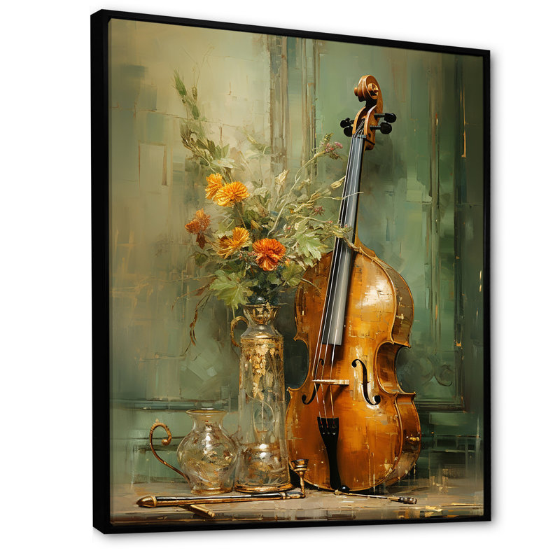 Basson beauté opulente olive sur toile, Cadre flottant noir, H 32 po x l 16 po