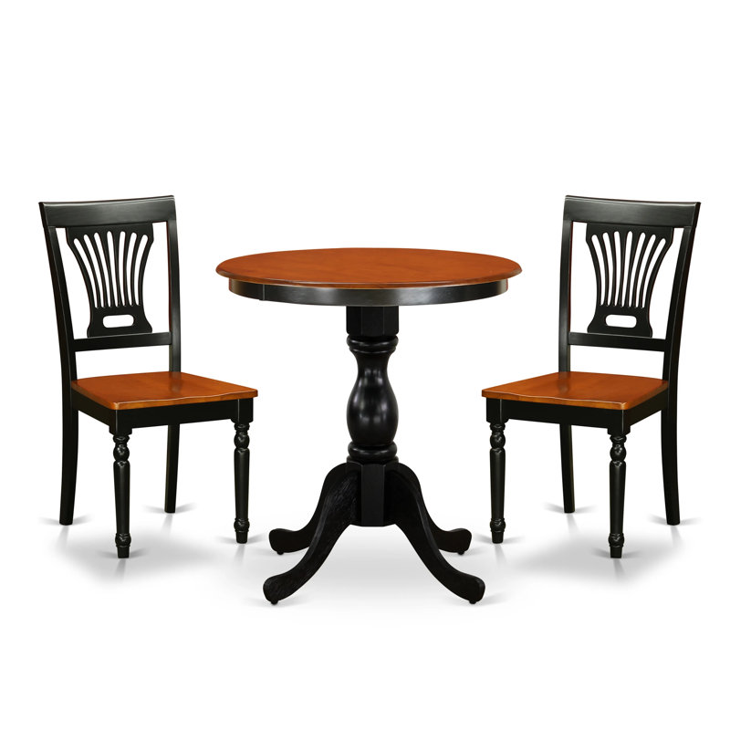 Ensemble de coin-repas 3 pièces pour petits espaces comprenant une table ronde avec piédestal et 2 chaises, noir et cerise