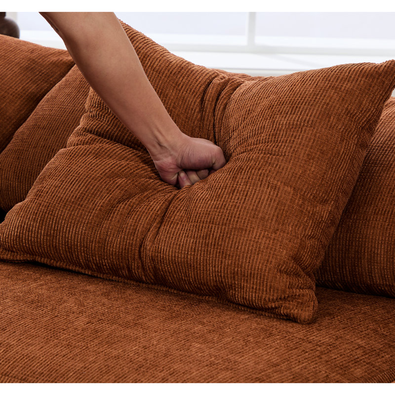 Orange en forme de L, 5 pièces, revêtement en chenille, design combiné, salon moderne modulaire essentiel en orange, chenille, soutien pour un moment de détente