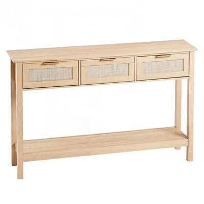 Console en rotin avec 3 tiroirs de rangement et portes coulissantes