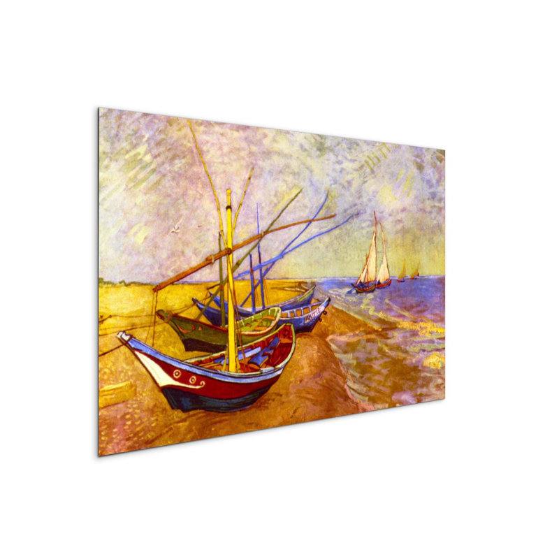Boats of Saintes-Maries by Van Gogh Vincent 53×80 cm MetalArt Materic Aluminum Satin Effect, Frameless Panel, Lightweight Ready to Hang