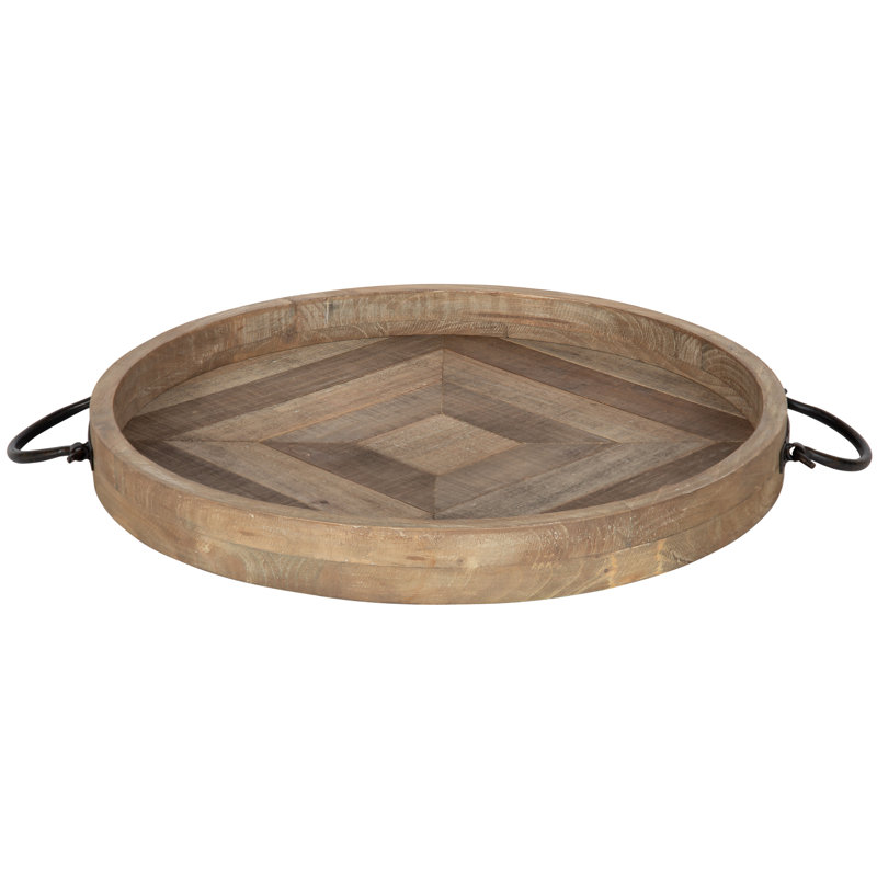 Delafuente Round Wood and Metal Decorative Tray, Brown