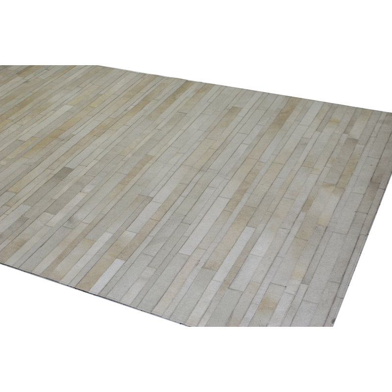 Ivory Striped Handmade Cowhide Rectangular Rug 4' x 6'